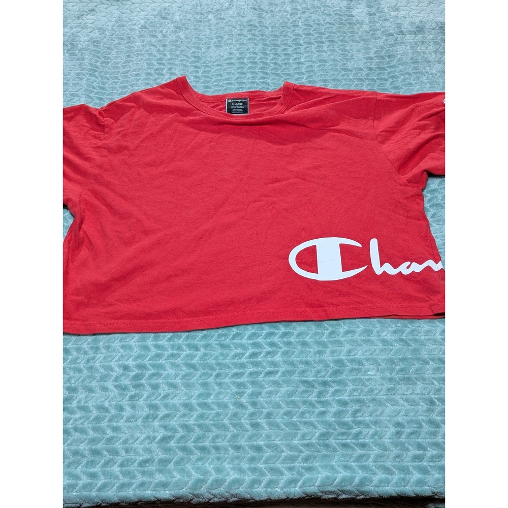 Champion Heritage Cropped T-Shirt Red Script Logo Boxy Cotton Tee XL WL9566